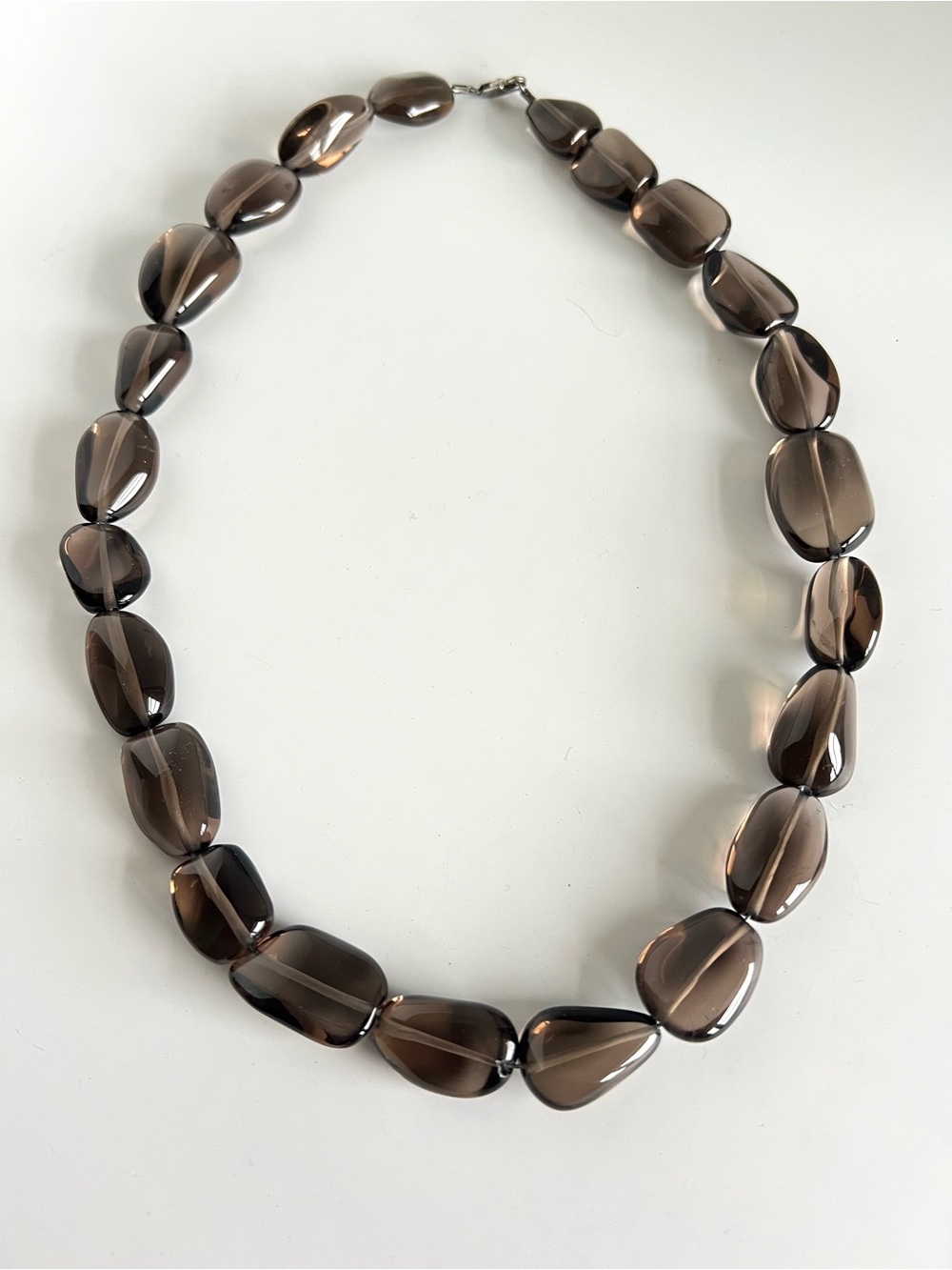 Smoky Brown Glass Bead Strand Necklace - marked FP- 925 clasp- 20”